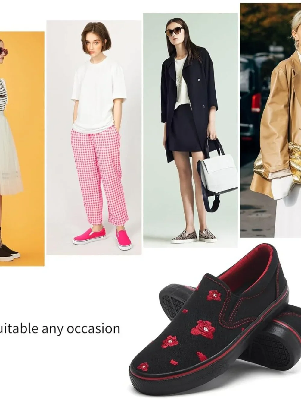 Women's Full Black-red Slip Shoes Canvas Sneakers Loafers Non Slip Shoes Rubber